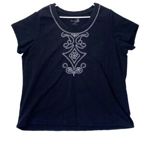 Allyson Whitmore Embroidered Cap Sleeve Dark Floral Blouse Top Womens 3X Plus